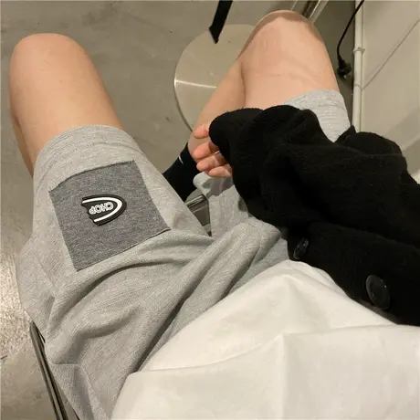 小众拼接撞色运动休闲短裤女夏季宽松高腰复古直筒阔腿五分裤薄款商品大图