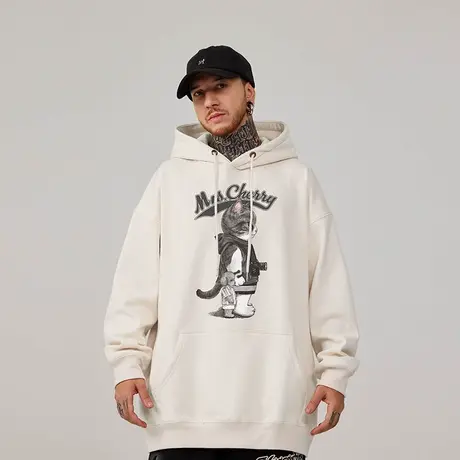 美式复古嘻哈大码卫衣男装纯棉重磅做旧高街胖子外套加绒初春秋季商品大图