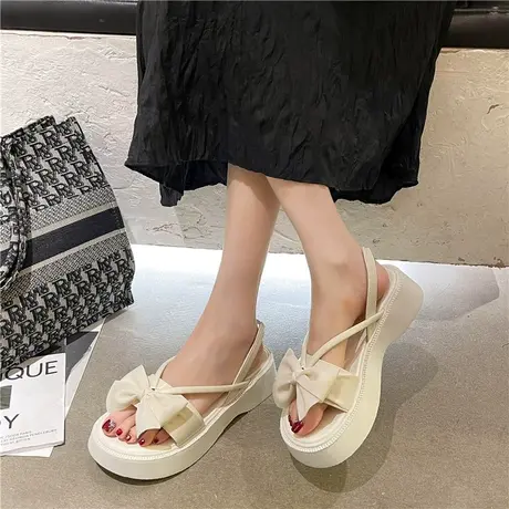 时尚爆款时装凉鞋女仙女风夏季外穿2024年春新款厚底松糕底蝴蝶结商品大图