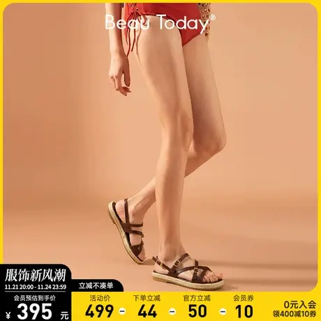 BeauToday女士编织厚底罗马凉鞋女2024春季BT新款真皮时装凉鞋女商品大图