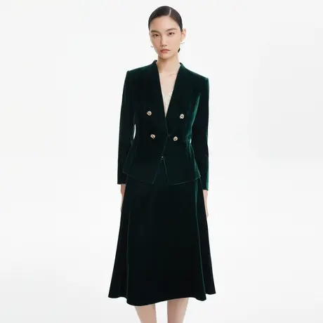 LANCY/朗姿丝绒西装外套女秋季新款长袖西服收腰显瘦女士上衣奥莱图片