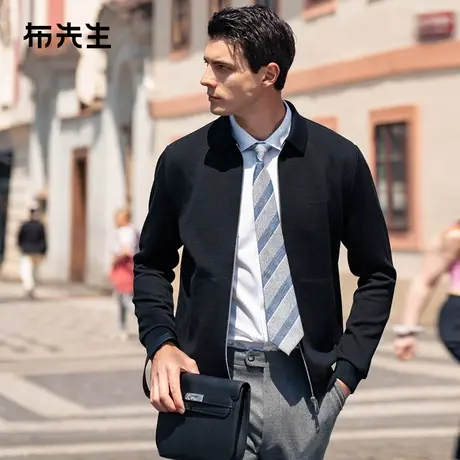 MrBu布先生纯色翻领针织外套男士秋冬款双侧口袋保暖开衫夹克商品大图