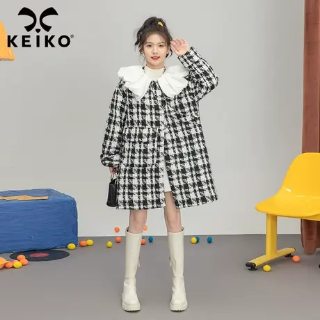 黑白格纹毛呢大衣女夹棉加厚2023秋冬创意娃娃领复古粗花呢子外套商品大图