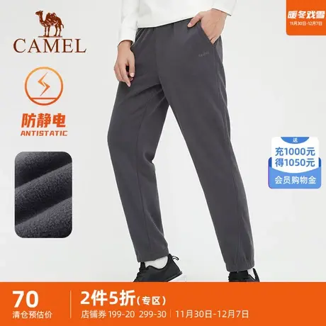 骆驼运动长裤男士2024春季新款针织加绒加厚保暖束脚跑步裤子男商品大图