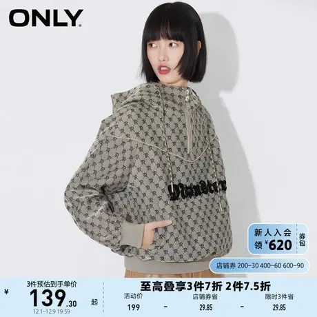 ONLY奥莱夏季复古运动字母满印套头连帽风衣外套女商品大图