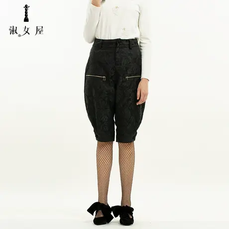 淑女屋女装冬季新品天鹅湖公主通勤七分裤休闲裤宝石黑骑士裤图片