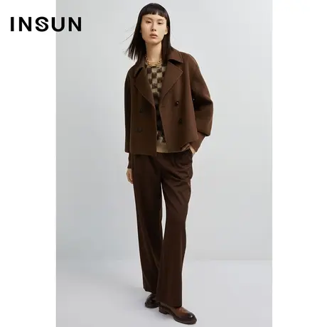 INSUN恩裳冬季针织拼接落肩纯羊毛西装外套图片