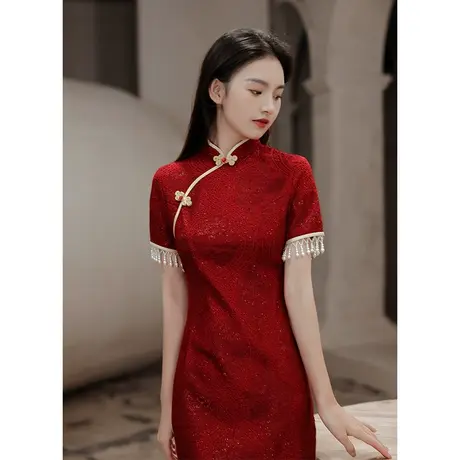 中式旗袍敬酒服新娘2023新款小个子订婚礼服连衣裙高级感平时可穿商品大图