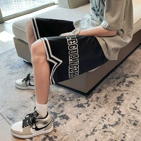 夏季字母印花休闲短裤男潮牌宽松高街ins健身篮球直筒运动五分裤商品大图