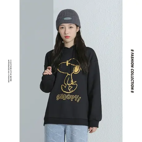 【商场同款】唐狮春季新款卫衣女时尚个性线条史努比联名连帽上衣图片