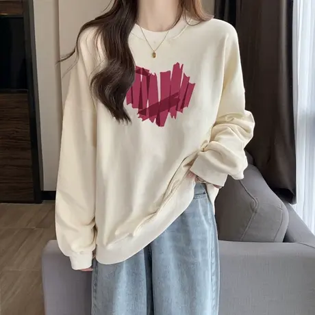 涂鸦爱心印花无帽卫衣女薄款宽松春季韩版百搭设计感小众上衣外套商品大图