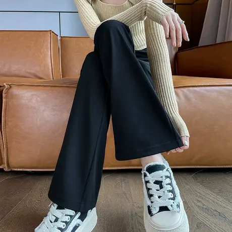 黑色西装喇叭裤女2024春夏薄款高腰显瘦垂坠感休闲小个子微喇裤子图片