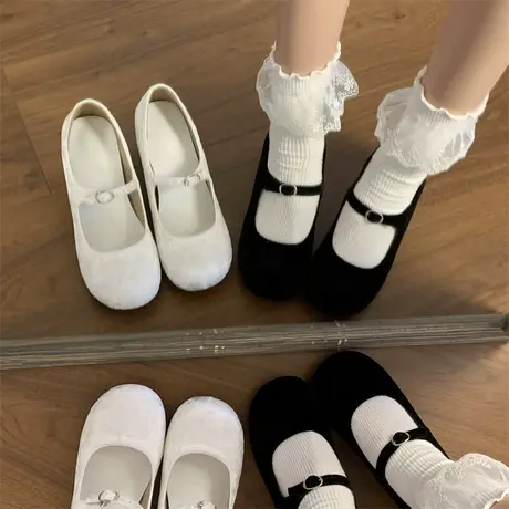 法式玛丽珍鞋女2024年春秋季新款复古粗跟浅口单鞋绒面百搭高跟鞋商品大图