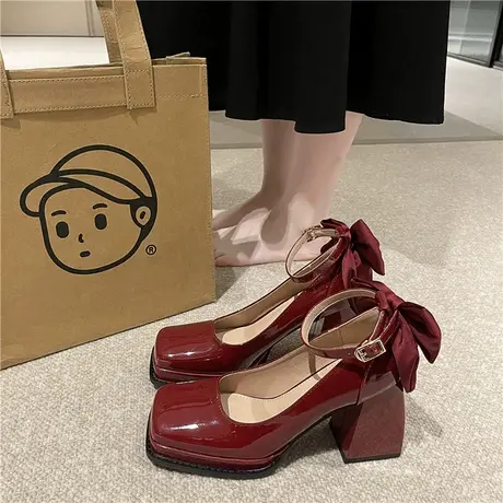 小个子玛丽珍高跟鞋10cm配礼服婚宴鞋粗跟不累脚单鞋子蝴蝶结婚鞋图片