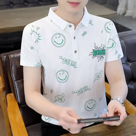 【纯棉】印花翻领短袖T恤男2023夏季新款透气休闲半袖Polo衫男装t商品大图