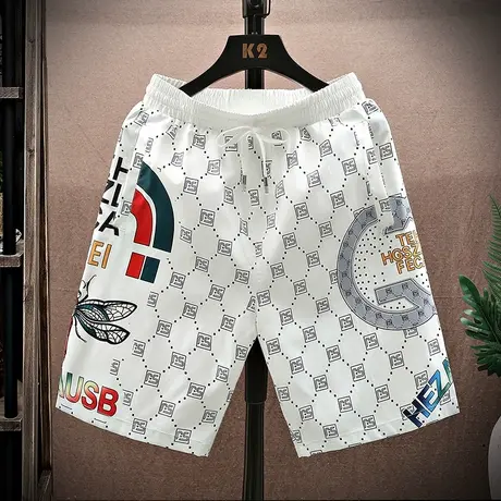 国潮花短裤男夏季薄款五分沙滩裤潮流宽松大裤衩冰丝运动休闲裤子商品大图