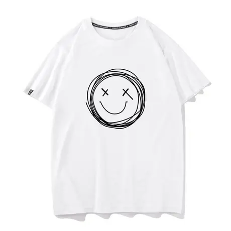 欧洲站2022春夏新款笑脸线条印花短袖T恤女韩国小众洋气宽松上衣商品大图