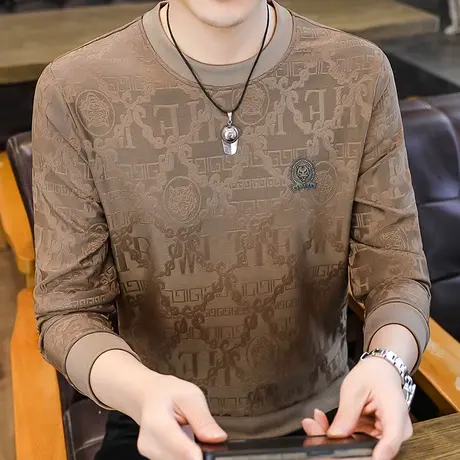 2024春季新款圆领卫衣男士潮流时尚休闲百搭长袖T恤打底衫上衣服商品大图