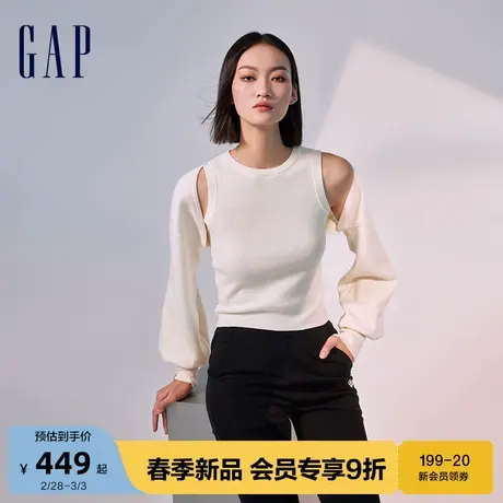 Gap女装2024春季新款简约柔软二合一长袖针织衫两件套背心874391图片