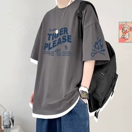 短袖T恤男2023年新款纯棉情侣宽松薄款半袖夏季圆领嘻哈涂鸦体恤商品大图