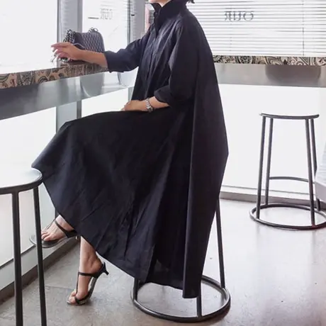 夏秋装新款长袖衬衫女过膝长款韩版宽松大码不规则大摆型时尚衬衣图片