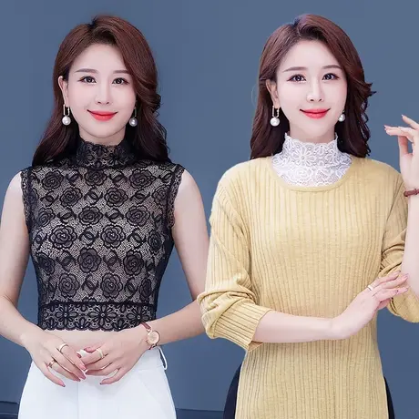 百搭假领蕾丝衫秋冬打底无袖气质显瘦2022新款弹力高档蕾丝假领子图片