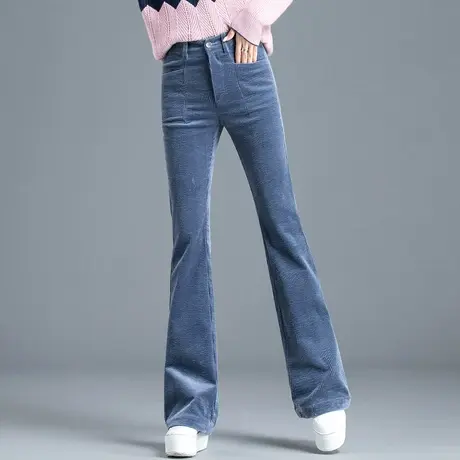 灯芯绒裤子女2023新款休闲高腰直筒阔腿微喇裤秋冬季条绒裤喇叭裤商品大图