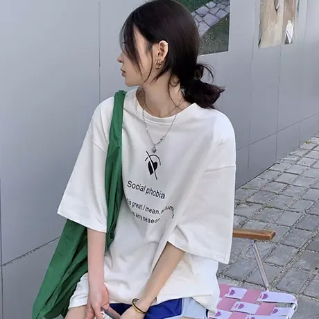 chic港味短袖t恤女夏季洋气宽松韩版半袖设计感小众ins超火上衣服商品大图
