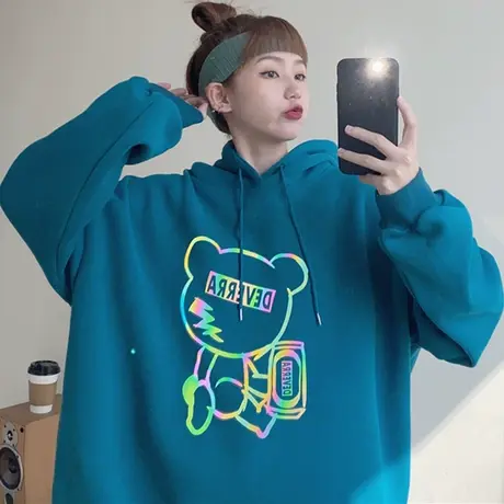 女士卫衣2020新款秋冬宽松韩版ins连帽上衣bf慵懒风加绒加厚外套商品大图