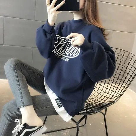 早秋季卫衣女春秋装韩版宽松中长款百搭学生薄款假两件上衣外套潮图片