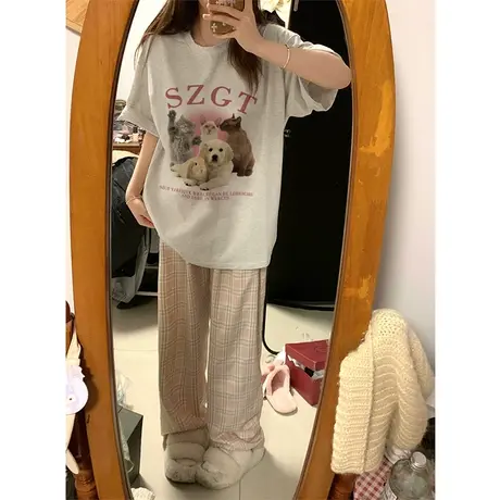 纯棉重磅设计感小众短袖t恤女夏季2023新款宽松半袖大码休闲上衣商品大图