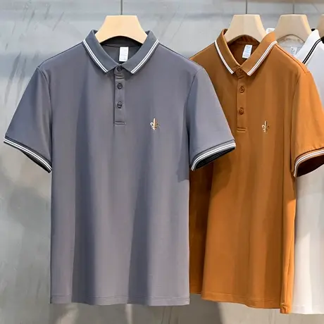 夏季男士翻领短袖POLO衫中青年英伦风潮流时尚薄款高端休闲T恤男商品大图