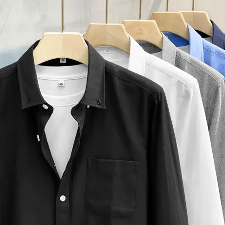 牛津纺衬衫男商务正装修身高级感春秋季职业装上衣白色衬衣男长袖商品大图