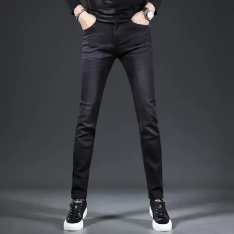 2023新款黑色牛仔裤男秋季厚款修身小脚裤弹力潮流男士长裤子百搭商品大图