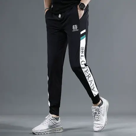 冰丝休闲裤男2023夏季新款黑色刺绣修身束脚时尚潮流薄款弹力裤子商品大图