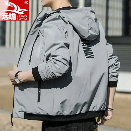 外套男士春秋季潮牌宽松连帽冲锋衣夹克男装2023新款男生休闲上衣商品大图