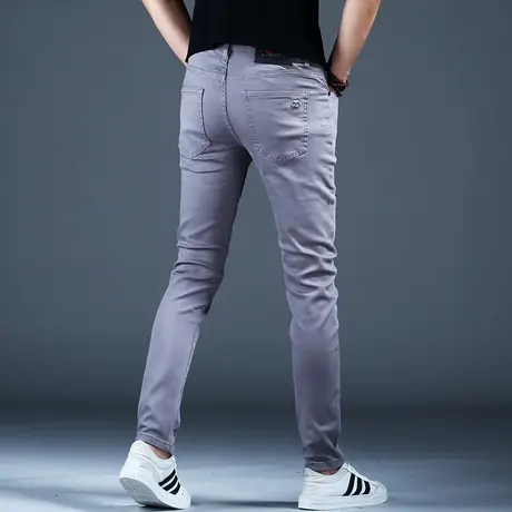 男士灰色商务休闲牛仔裤男款秋款季修身小脚裤子2023新款休闲弹力商品大图