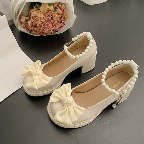 玛丽珍单鞋春夏女款2023年新款法式小众仙女配裙子粗跟高跟鞋厚底图片