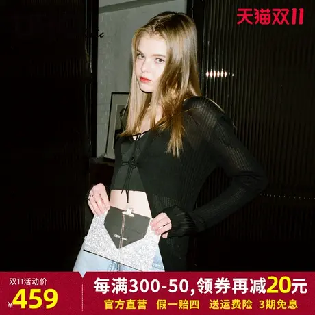 LINC金羽杰针织开衫女2023秋季新款短款修身真丝外套女士毛衣商品大图