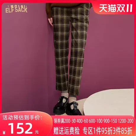 妖精的口袋针织格子直筒裤女2022秋冬季新款九分裤高腰垂感小个子商品大图