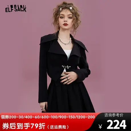 妖精的口袋后背镂空黑色短款西装外套女2023春秋新款小西服设计感图片