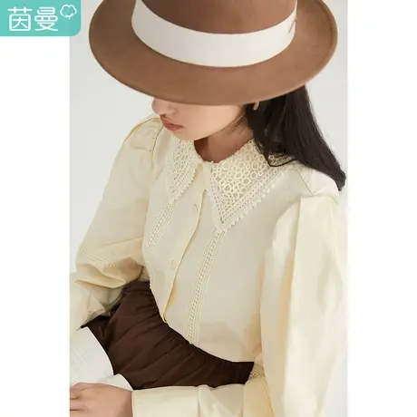 【商场同款】茵曼2023秋装新款女镂空绣花领宽松显瘦长袖衬衣商品大图