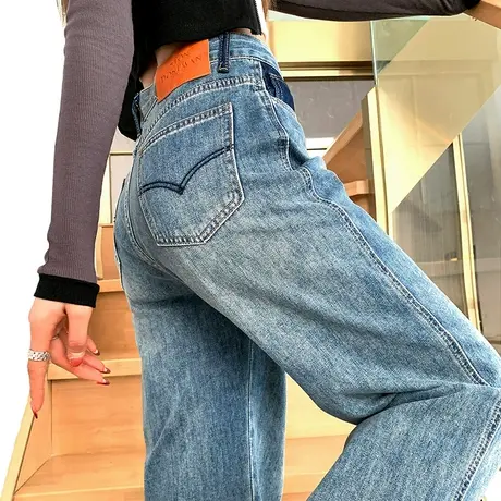 阔腿牛仔裤女2023年春季新款高腰窄版直筒宽松显瘦复古做旧拖地裤商品大图