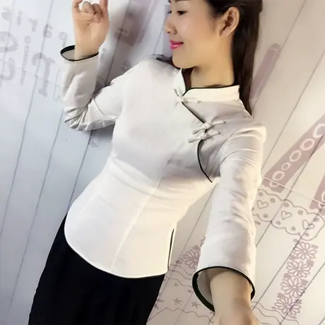 春秋新品民国风文艺复古棉麻改良旗袍上衣中式长袖唐装女茶艺图片