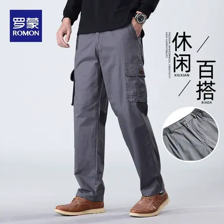 罗蒙纯棉直筒裤子男款秋季高街男士多口袋工装休闲春秋款冲锋长裤图片