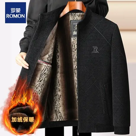 罗蒙爸爸装夹克男秋冬季加绒加厚保暖休闲中老年人雪尼尔呢子外套图片