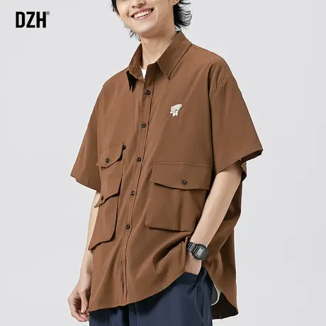 男士复古短袖衬衫男免烫抗皱工装休闲衬衣2023年新款夏季薄款上衣商品大图