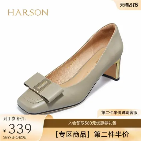 哈森秋季新款时尚通勤方头小皮鞋蝴蝶结高跟浅口单鞋HL226039商品大图