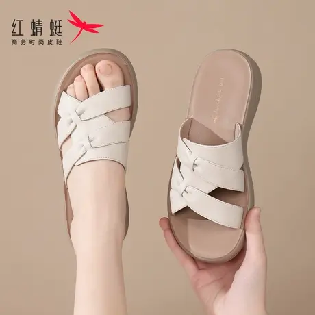 红蜻蜓女士平底软底一字拖拖鞋女新款外穿夏季凉拖鞋真皮时尚夏天商品大图