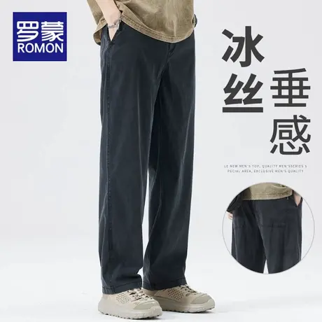 罗蒙冰丝休闲裤男士夏季薄款2025新款潮牌宽松直筒垂感阔腿长裤子商品大图